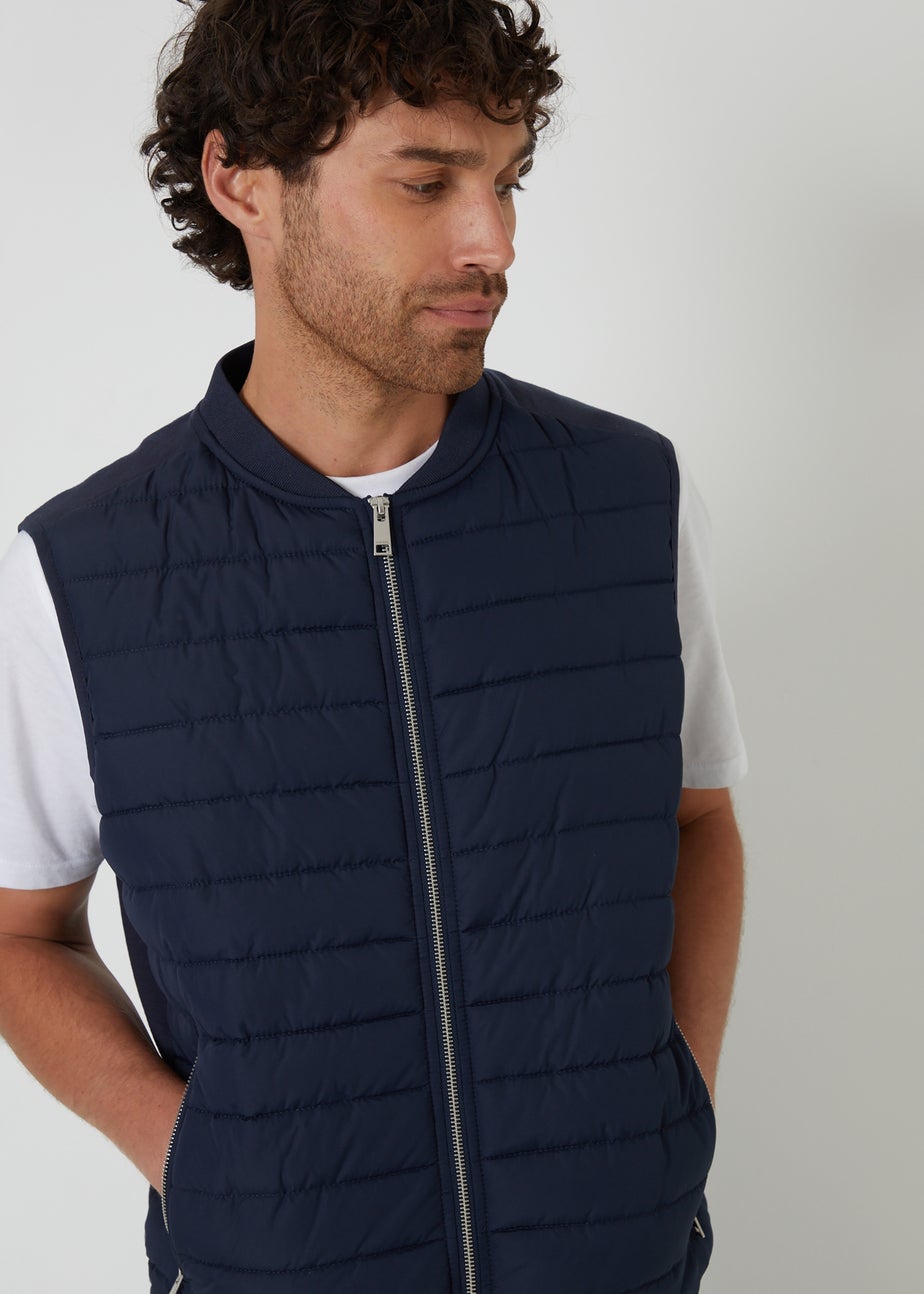 Threadbare Navy Quilted Hybrid Gilet