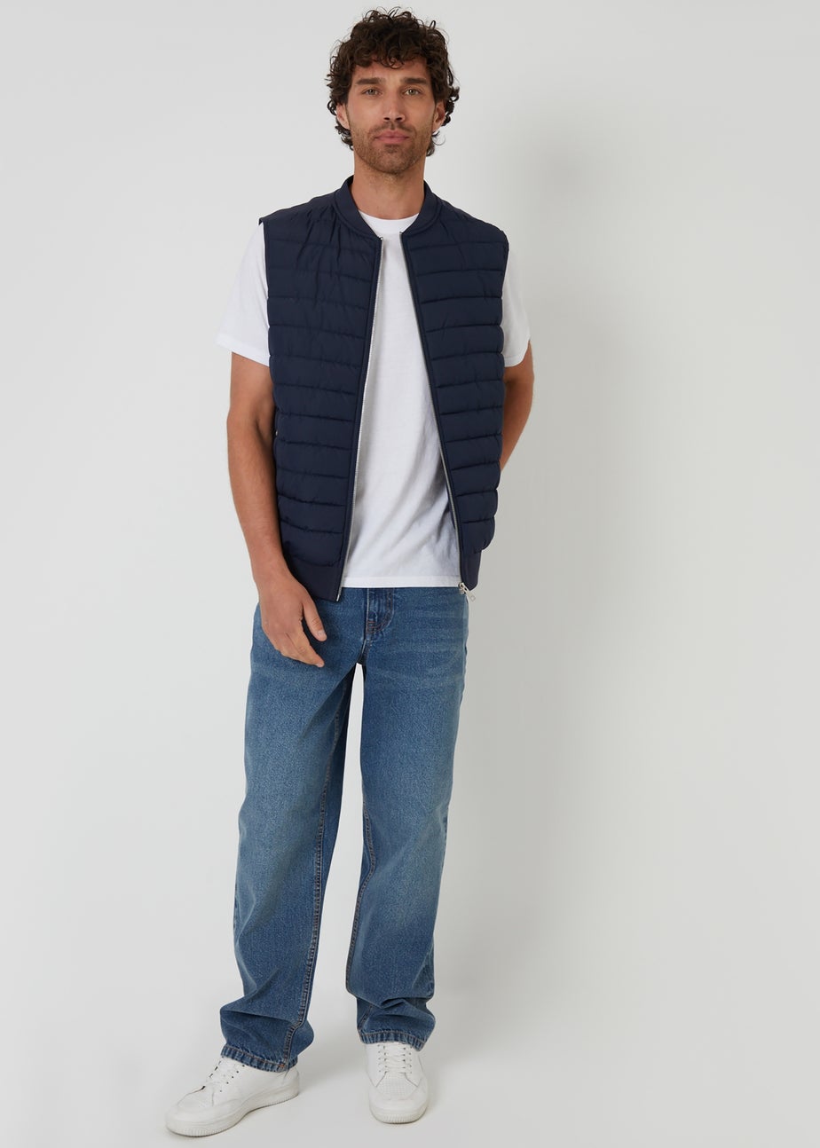 Threadbare Navy Quilted Hybrid Gilet