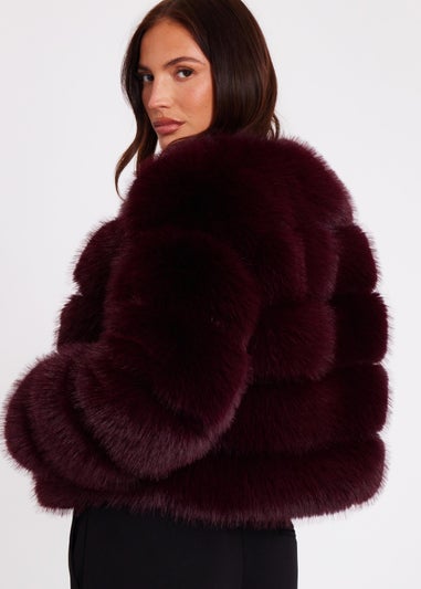 Quiz Burgundy Faux Fur Jacket