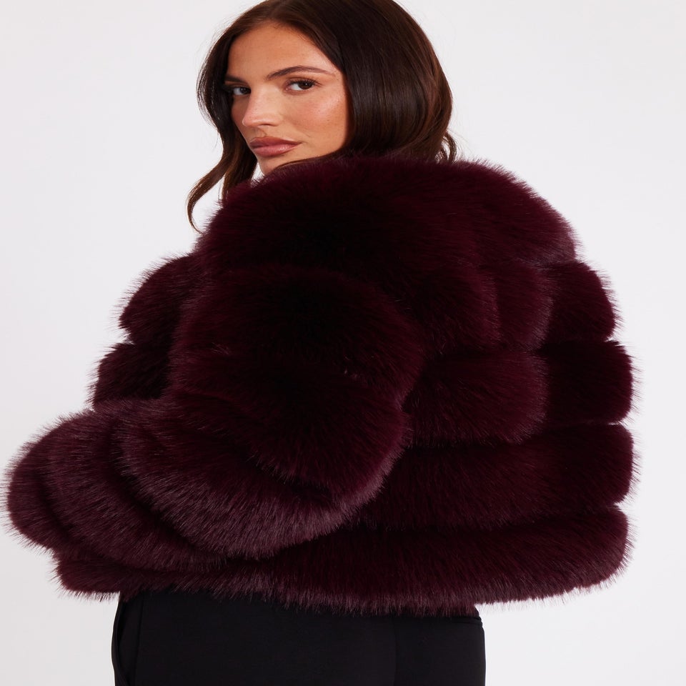 Quiz Burgundy Faux Fur Jacket