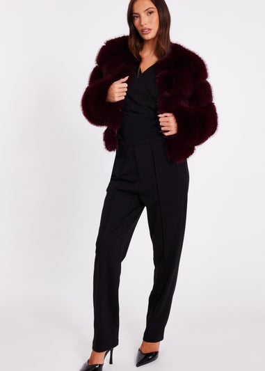 Quiz Burgundy Faux Fur Jacket