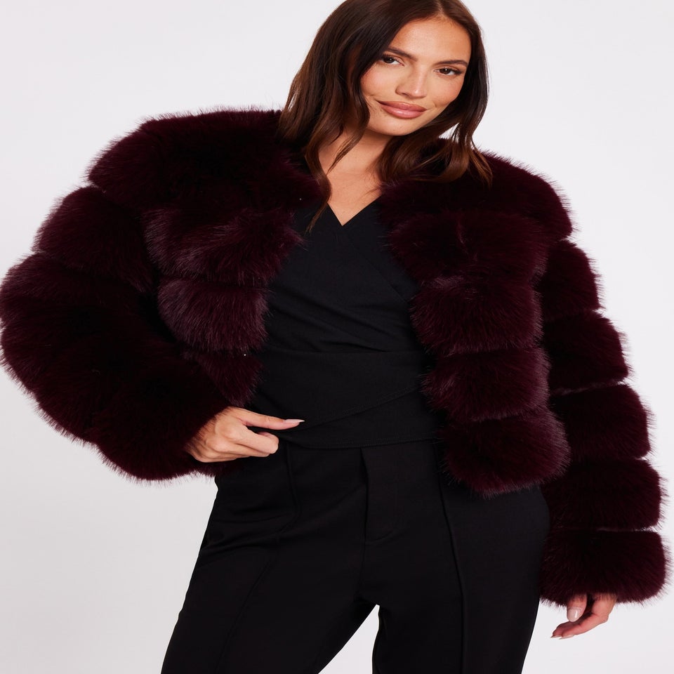 Quiz Burgundy Faux Fur Jacket