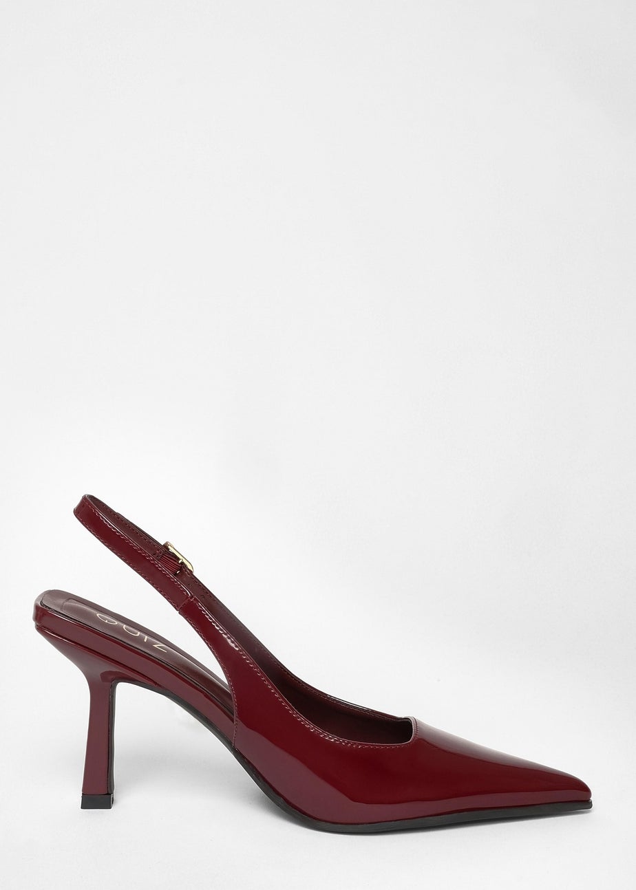 Quiz Burgundy Faux Leather Court Heels