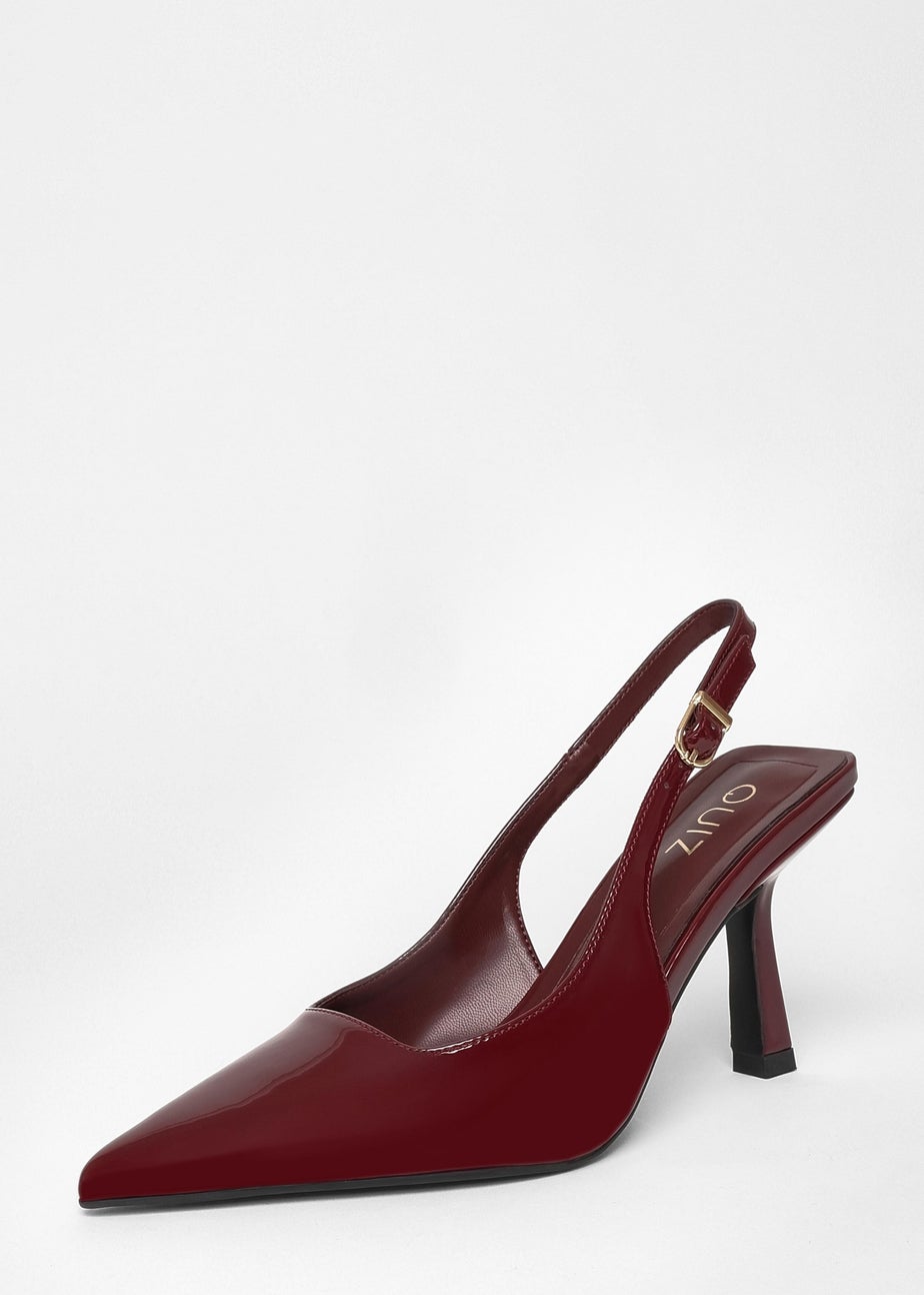 Quiz Burgundy Faux Leather Court Heels