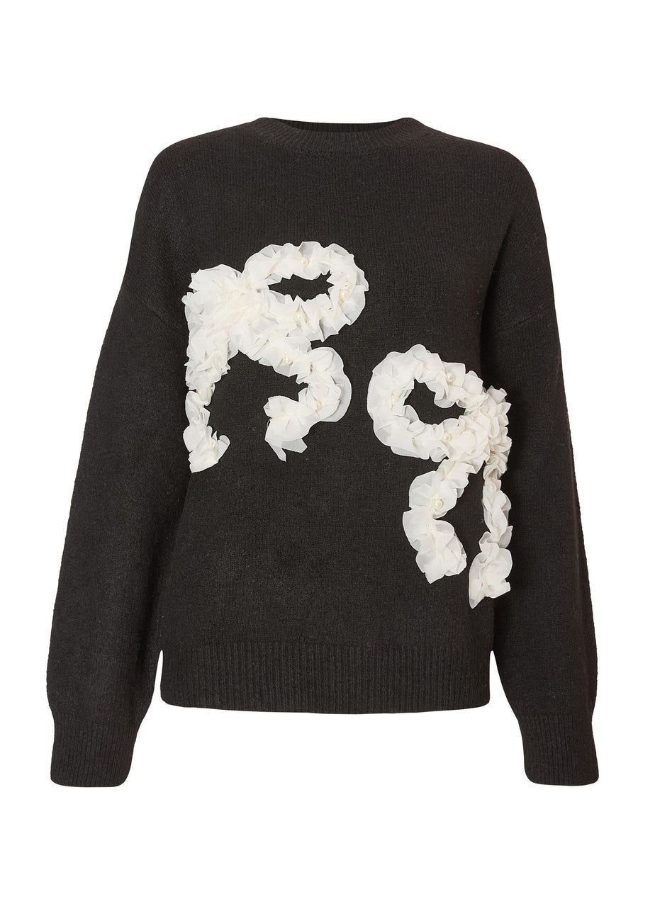 Quiz Black Ruffle Bow Jumper