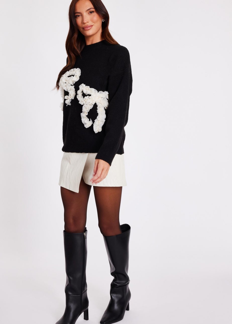 Quiz Black Ruffle Bow Jumper