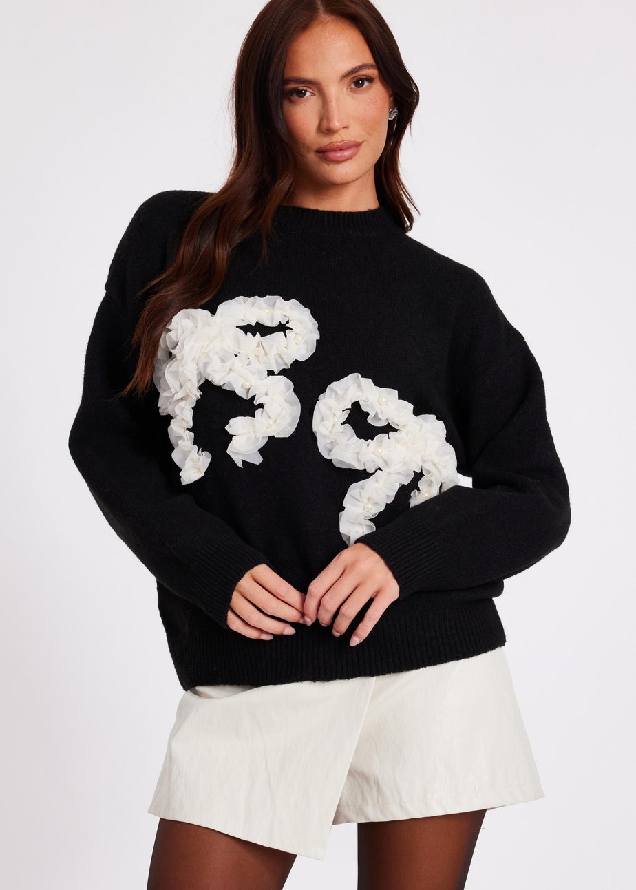 Quiz Black Ruffle Bow Jumper