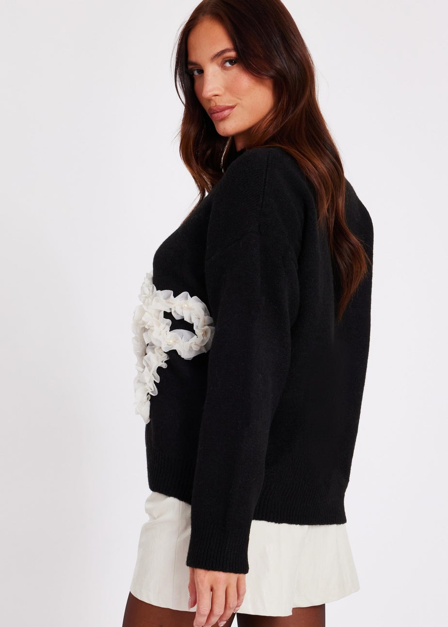 Quiz Black Ruffle Bow Jumper