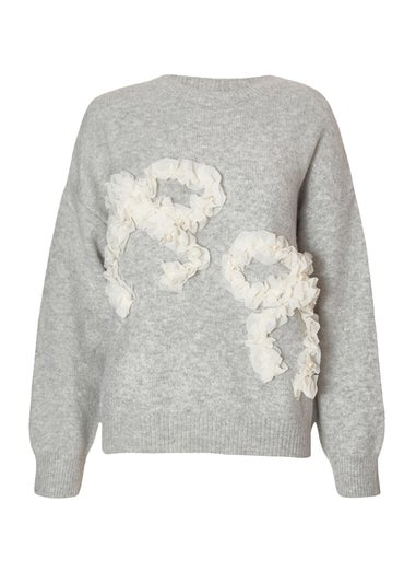 Quiz Grey Ruffle Bow Jumper