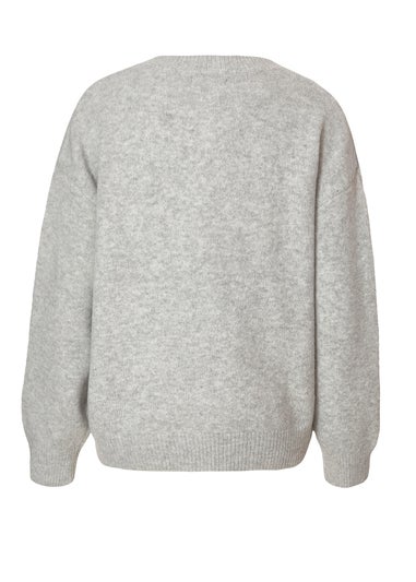 Quiz Grey Ruffle Bow Jumper