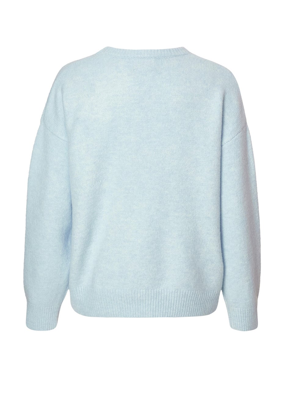 Quiz Blue Knitted Pearl Bow Jumper