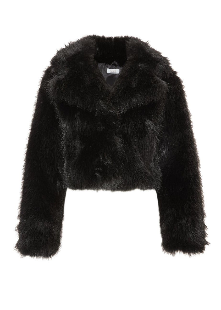 Quiz Black Faux Fur Cropped Jacket