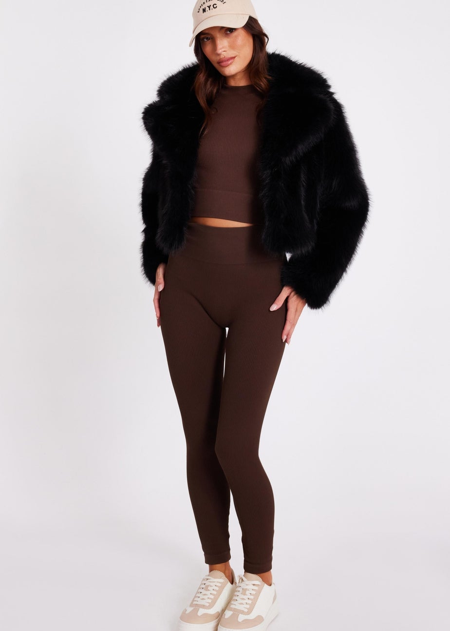 Quiz Black Faux Fur Cropped Jacket