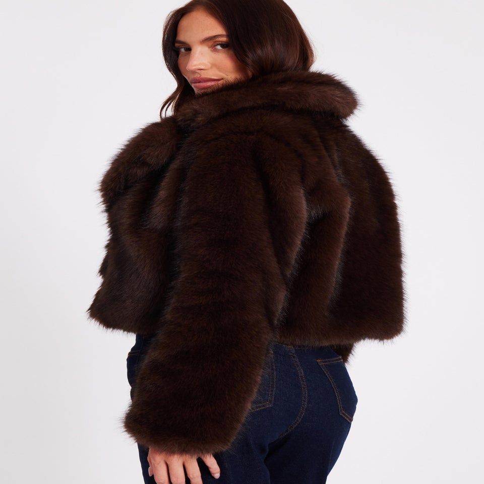 Quiz Brown Faux Fur Cropped Jacket