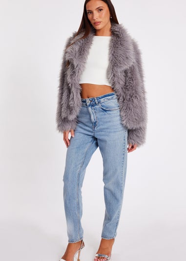 Quiz Grey Faux Fur Cropped Jacket