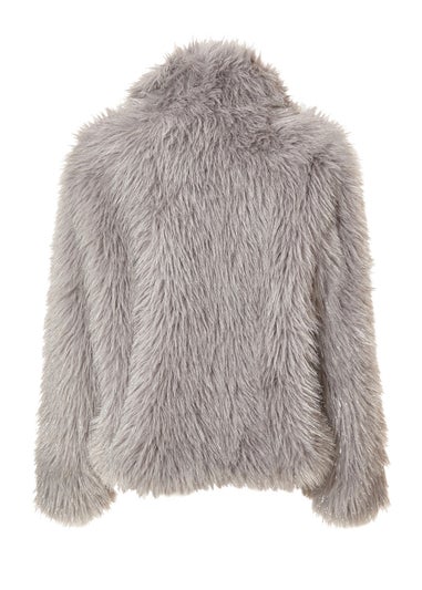 Quiz Grey Faux Fur Cropped Jacket