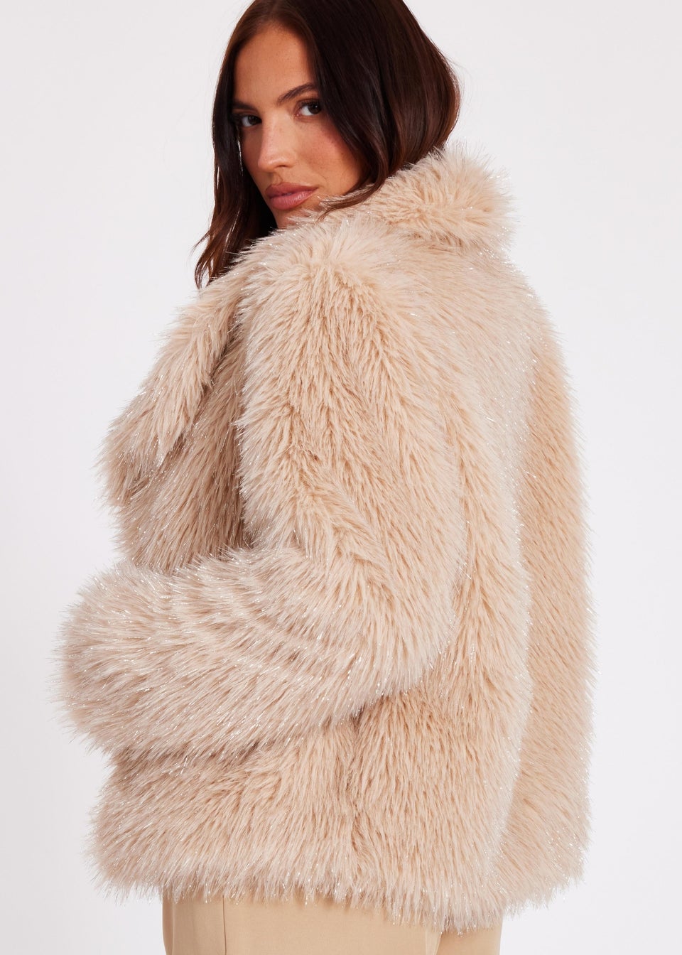 Quiz Stone Faux Fur Cropped Jacket