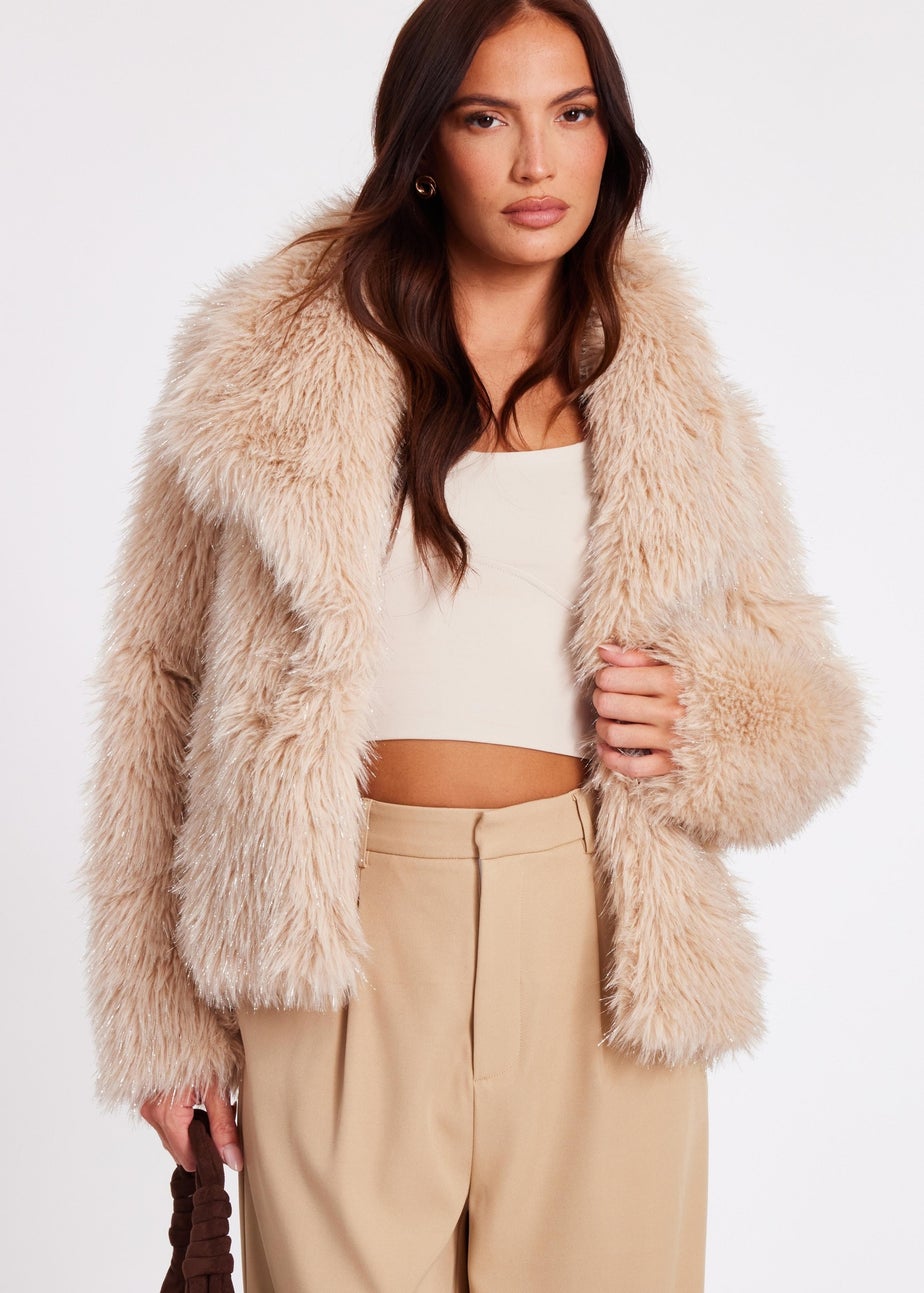 Quiz Stone Faux Fur Cropped Jacket