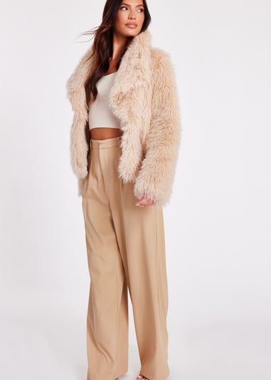 Quiz Stone Faux Fur Cropped Jacket
