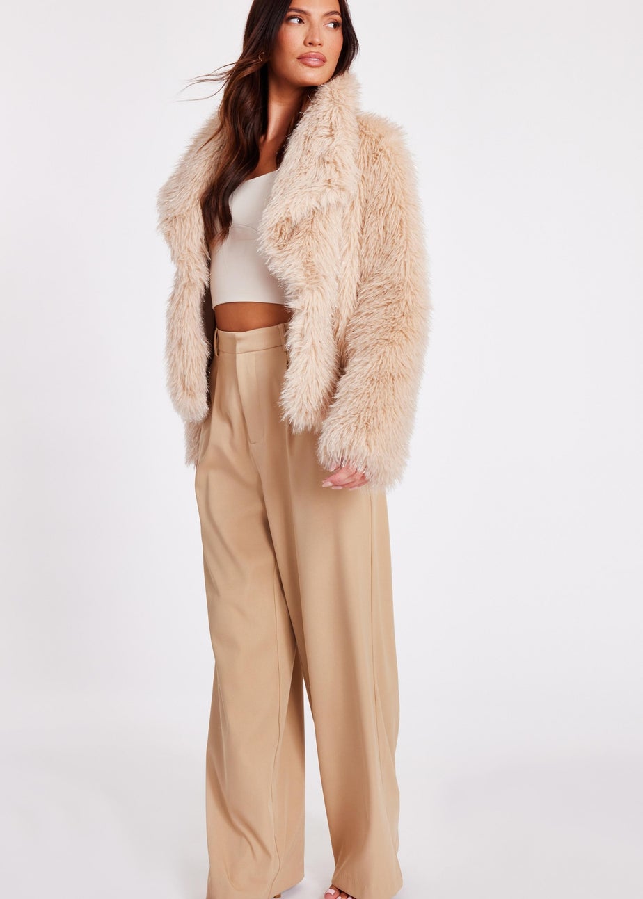 Quiz Stone Faux Fur Cropped Jacket