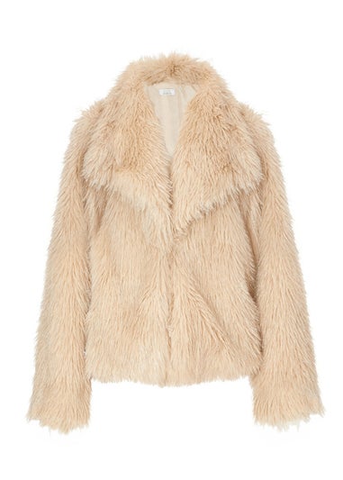 Quiz Stone Faux Fur Cropped Jacket