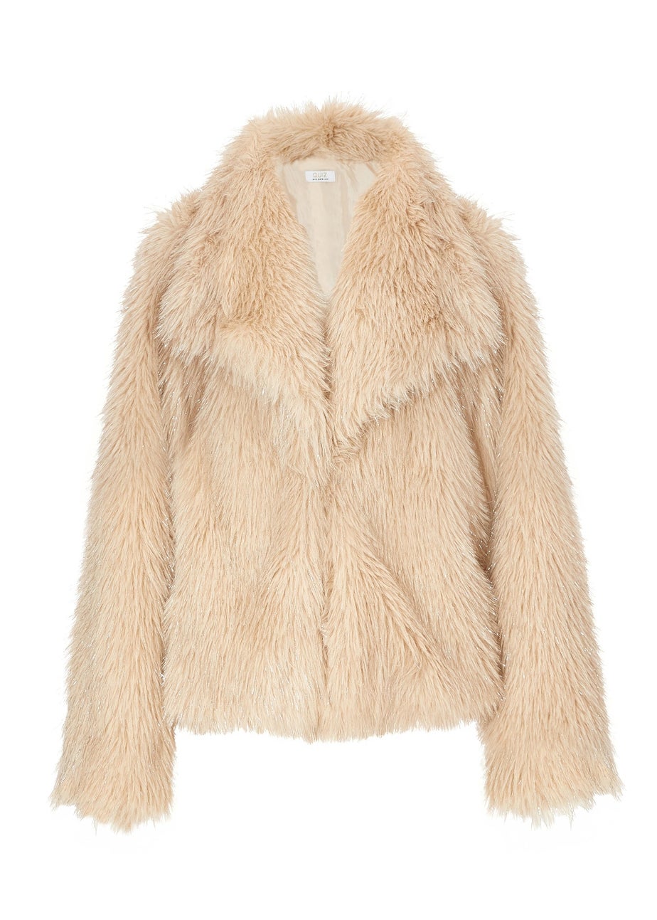 Quiz Stone Faux Fur Cropped Jacket