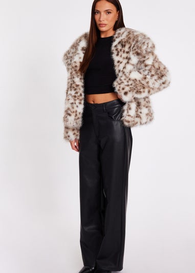 Quiz Brown Faux Fur Leopard Print Jacket