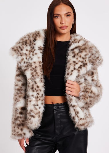 Quiz Brown Faux Fur Leopard Print Jacket