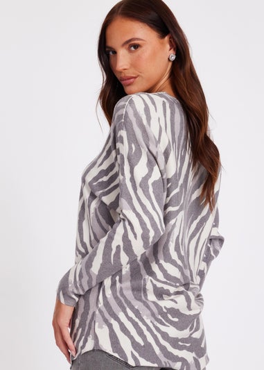 Quiz Multi Zebra Print Batwing Jumper