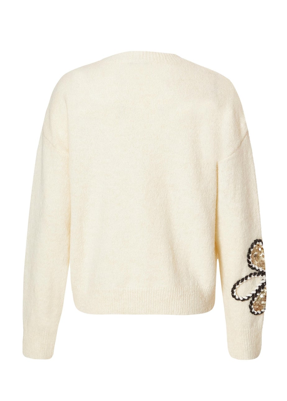 Quiz Cream Knitted Floral Jumper