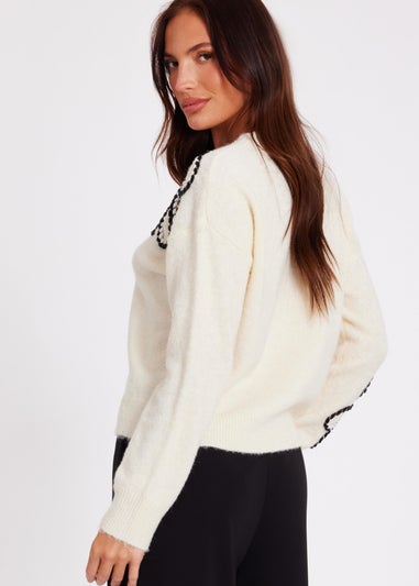 Quiz Cream Knitted Floral Jumper