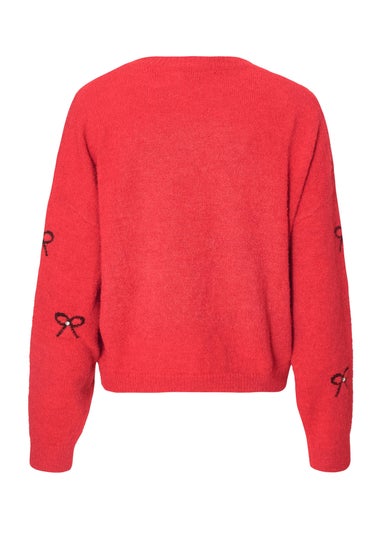 Quiz Red Knitted Bow Jumper