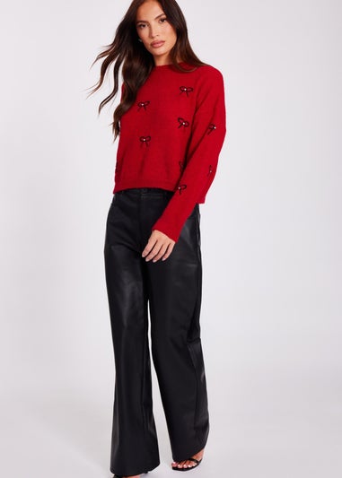 Quiz Red Knitted Bow Jumper