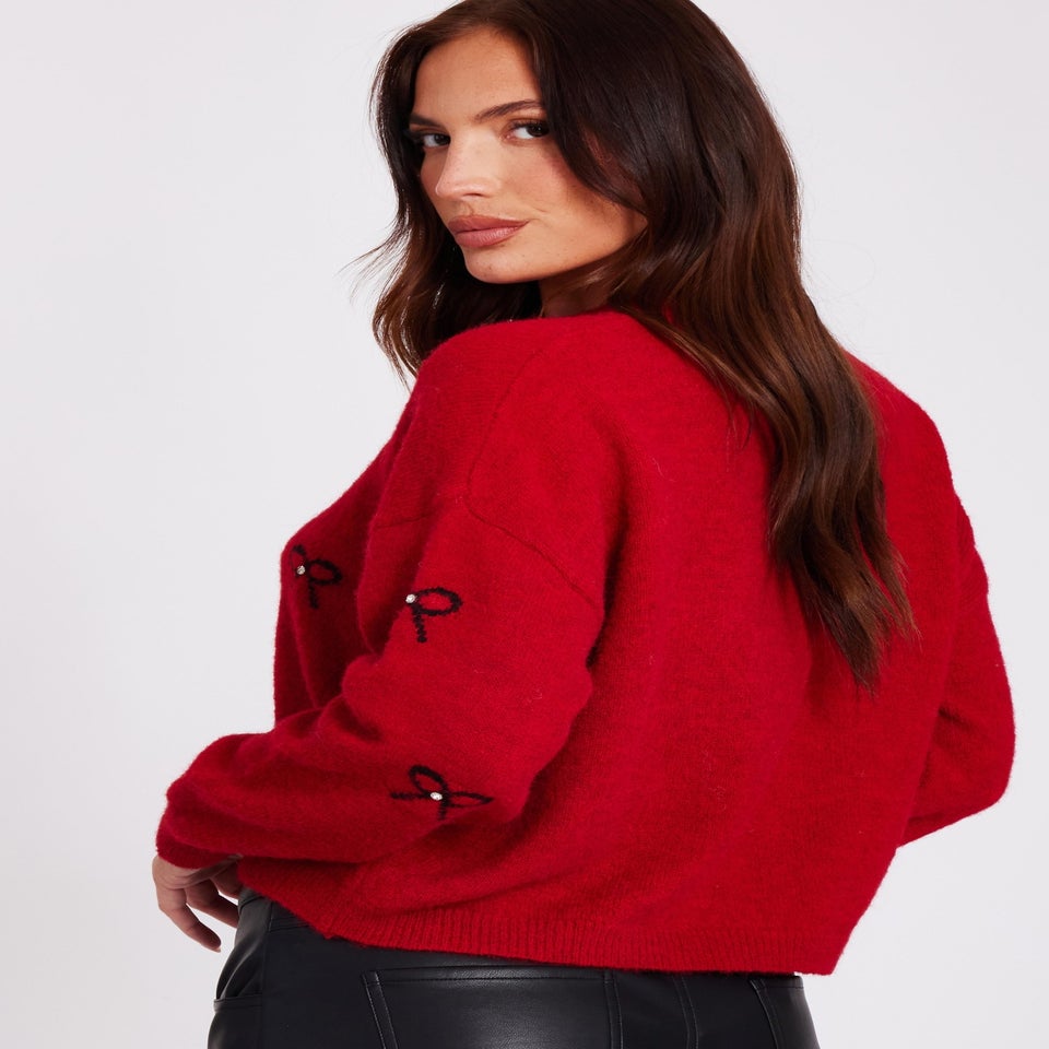 Quiz Red Knitted Bow Jumper