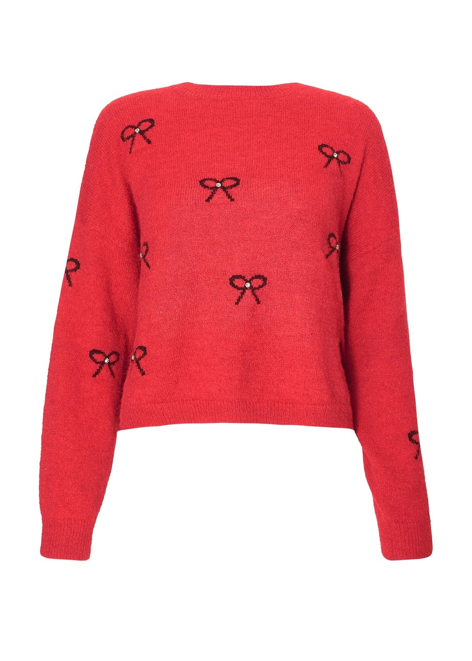 Quiz Red Knitted Bow Jumper