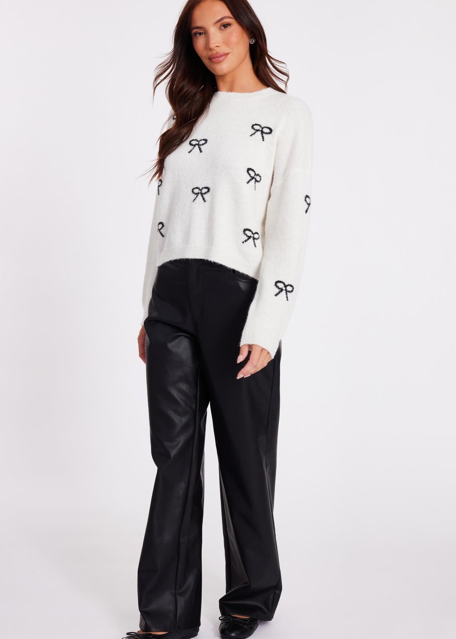 Quiz Cream Knitted Bow Jumper
