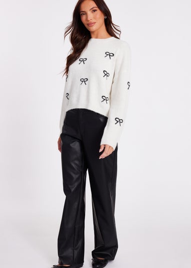 Quiz Cream Knitted Bow Jumper