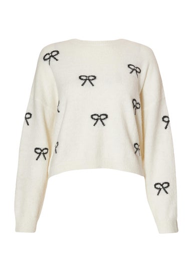 Quiz Cream Knitted Bow Jumper