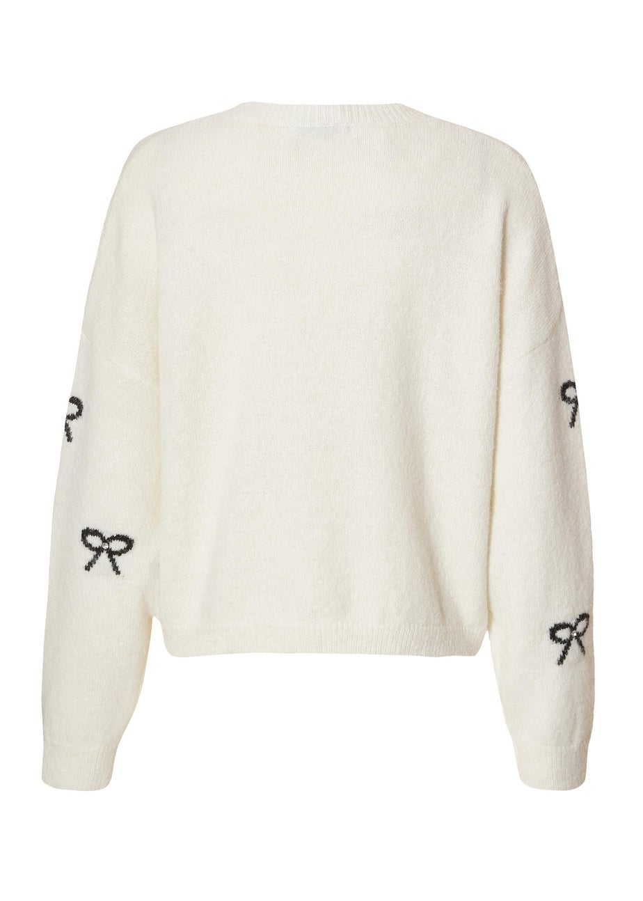 Quiz Cream Knitted Bow Jumper