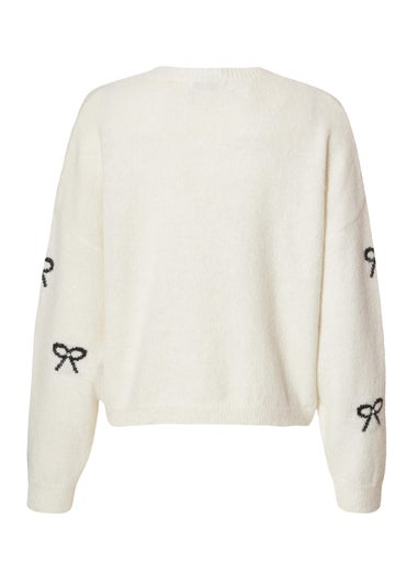 Quiz Cream Knitted Bow Jumper