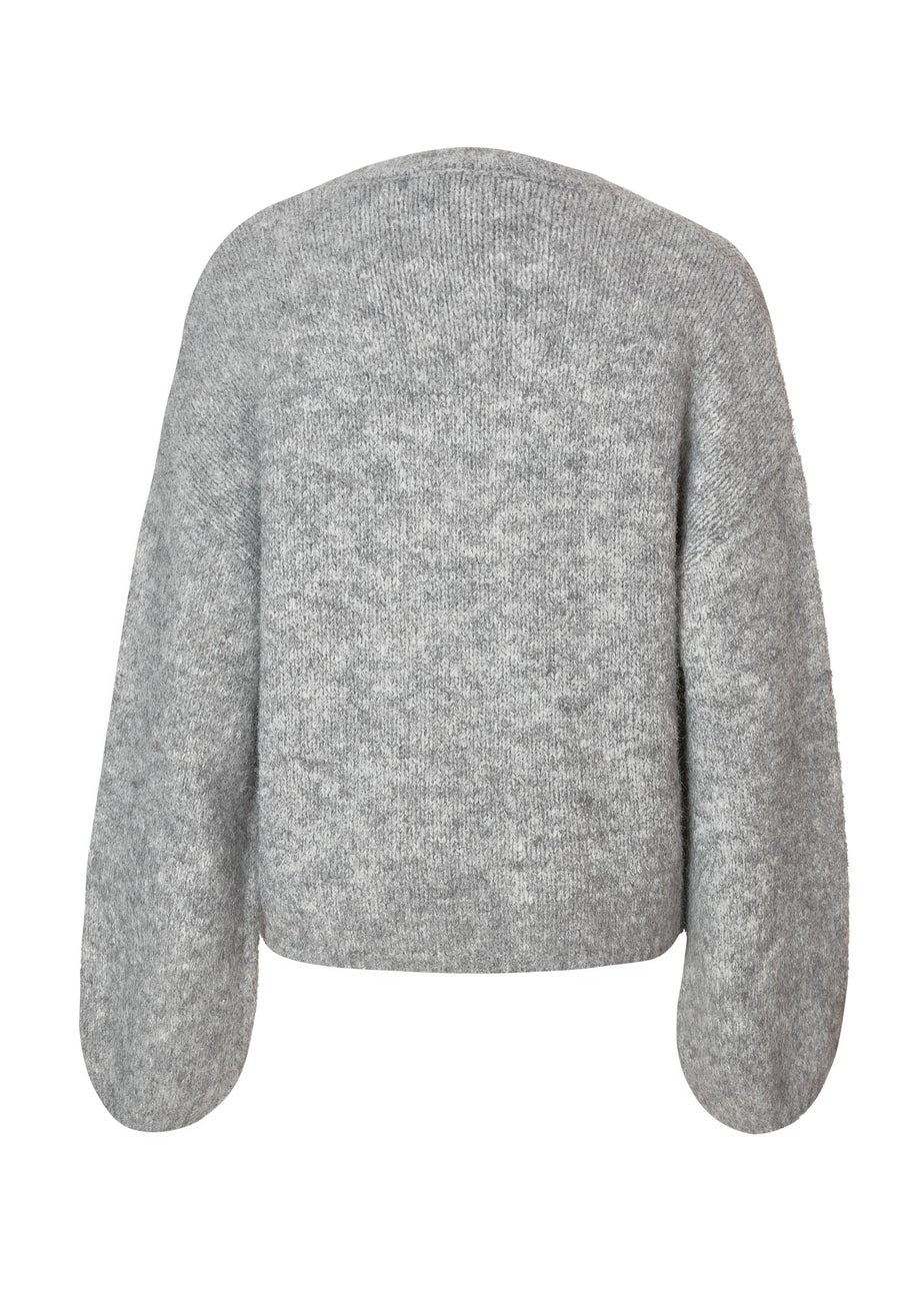 Quiz Grey Knitted Pearl Bow Jumper