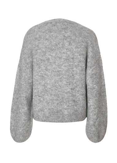 Quiz Grey Knitted Pearl Bow Jumper
