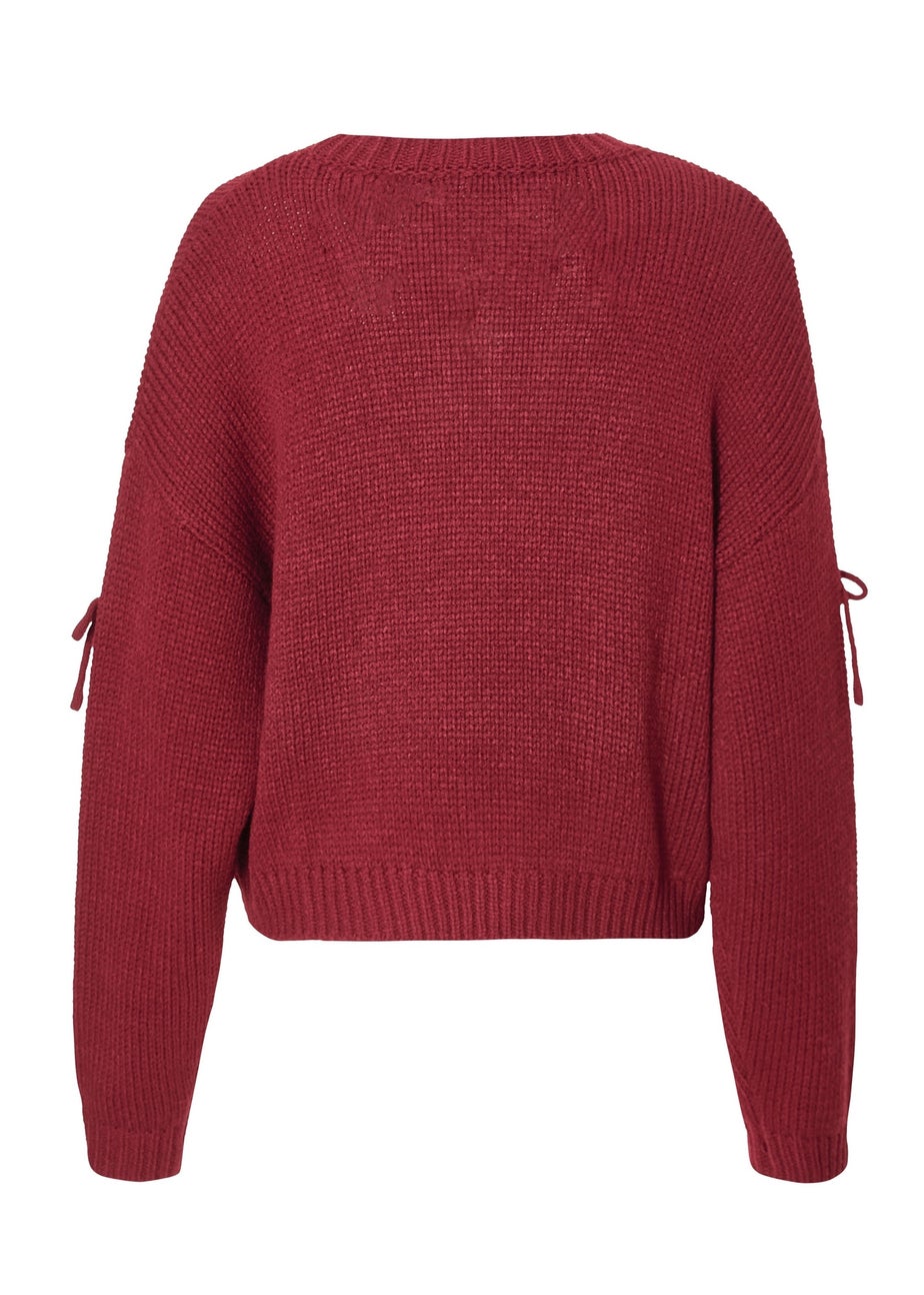 Quiz Burgundy Bow Detail Cropped Jumper