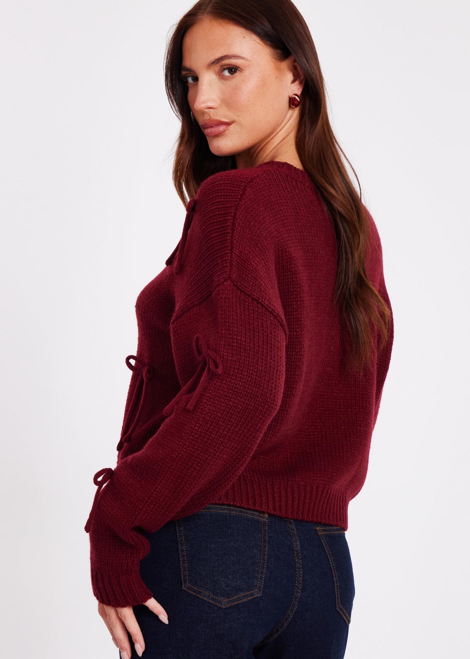 Quiz Burgundy Bow Detail Cropped Jumper