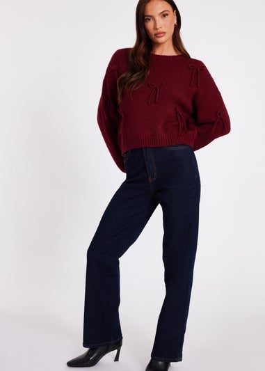 Quiz Burgundy Bow Detail Cropped Jumper