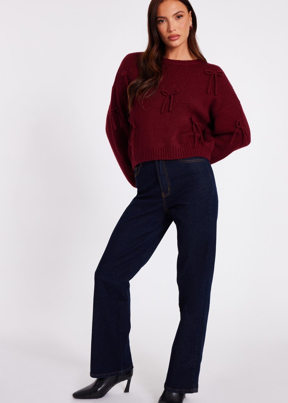 Quiz Burgundy Bow Detail Cropped Jumper