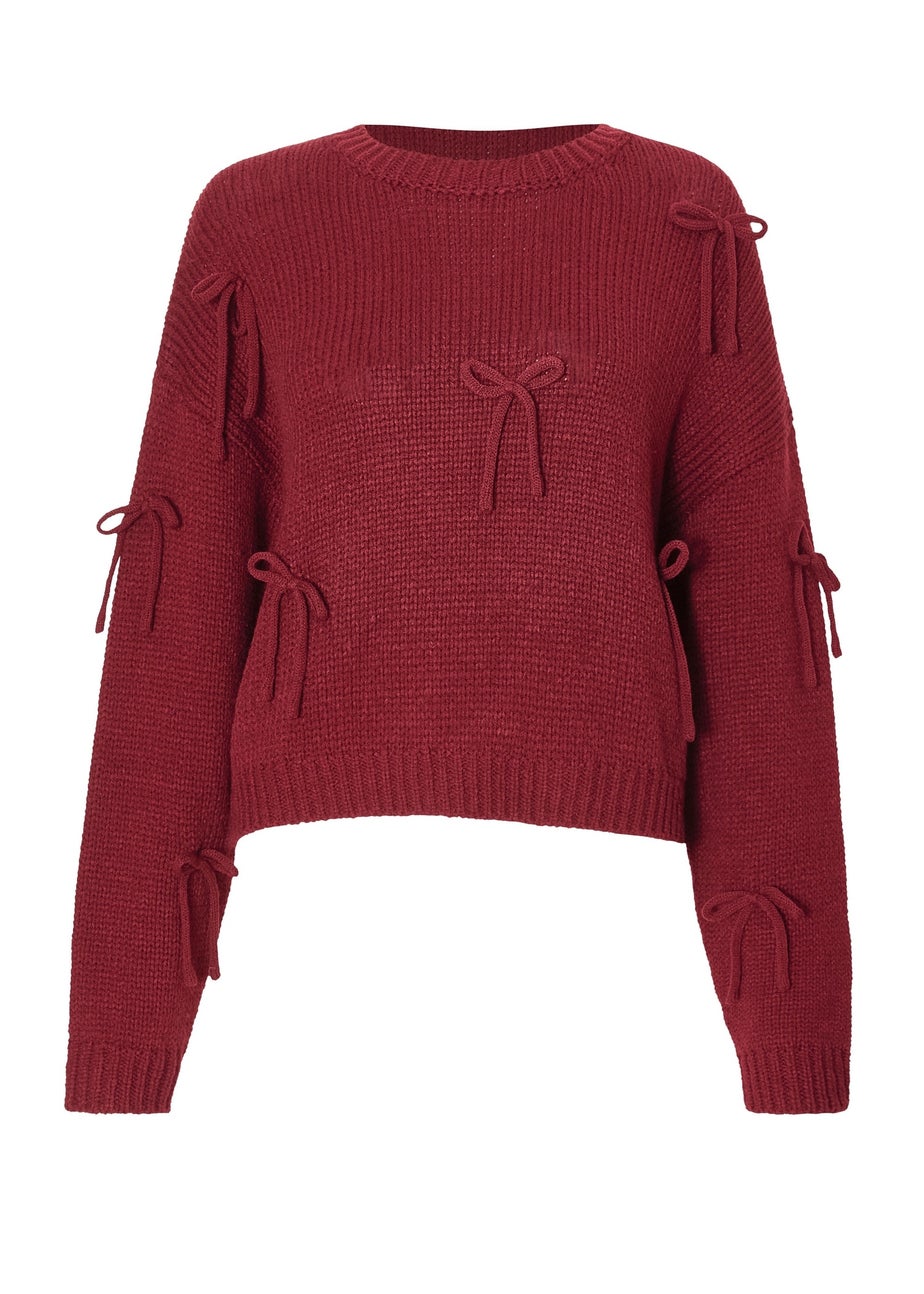Quiz Burgundy Bow Detail Cropped Jumper