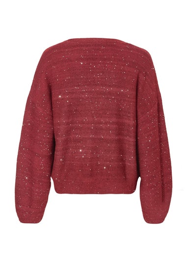 Quiz Burgundy Sequin Tie Front Cardigan