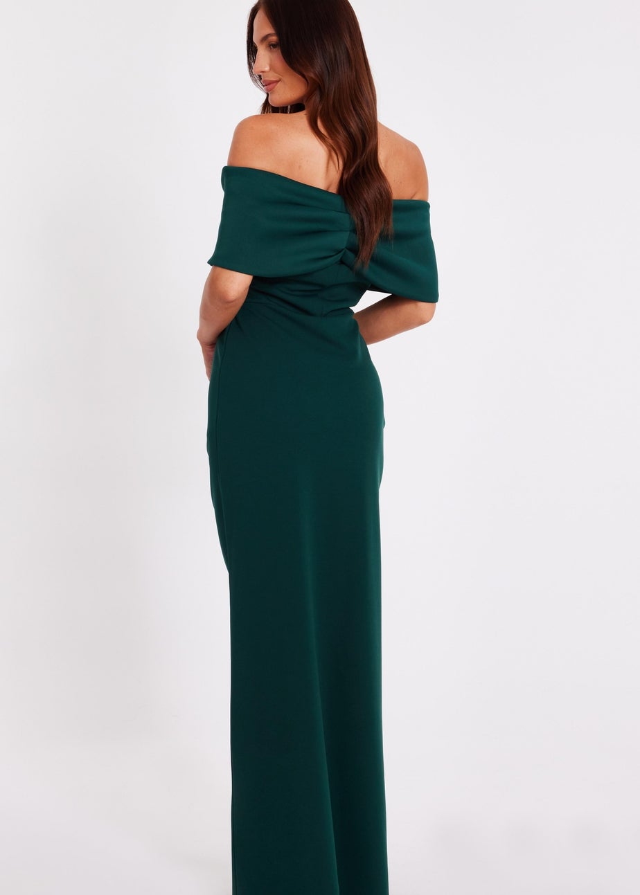 Quiz Green Bardot Wrap Maxi Dress