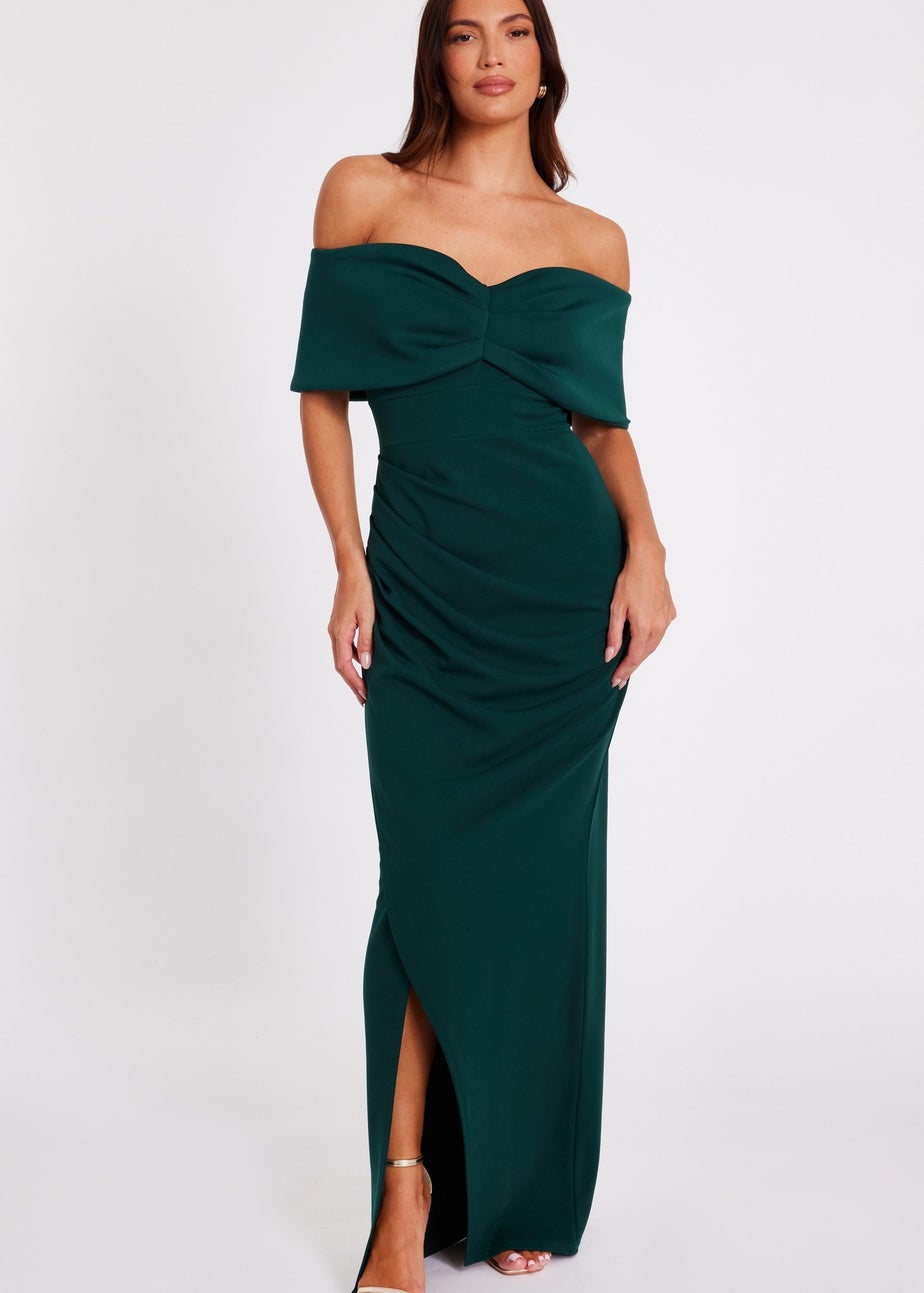 Quiz Green Bardot Wrap Maxi Dress